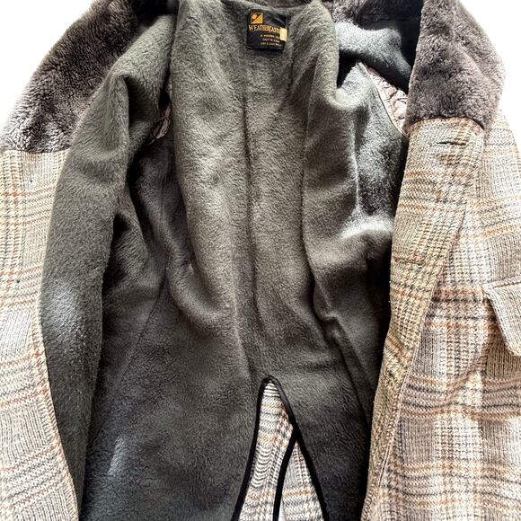 VTG 70s Weathercaster Car Coat Mens 44 US L Gray Tweed Faux Fur Lined Jacket - Picture 3 of 7